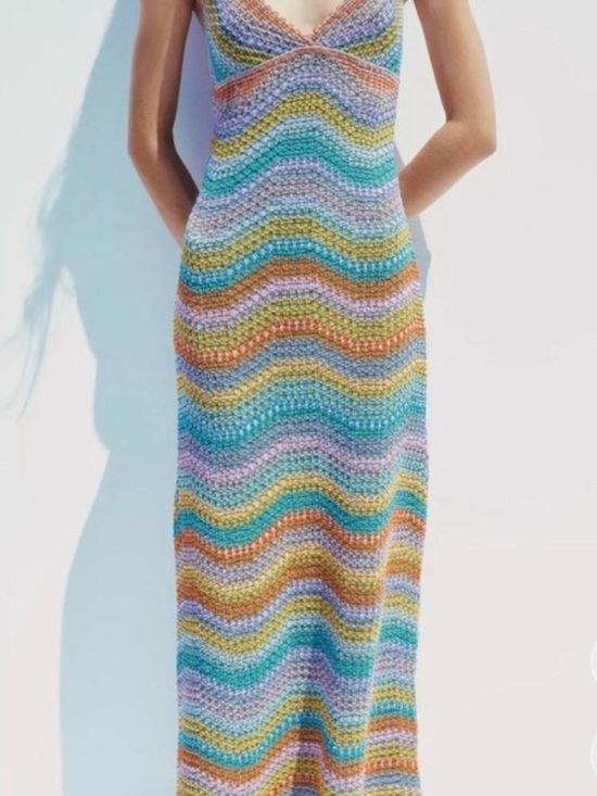 Zara Dresses & Skirts - Zara Multicolor Crochet Maxi Dress — Turquoise, Lavender, Mustard, Peach